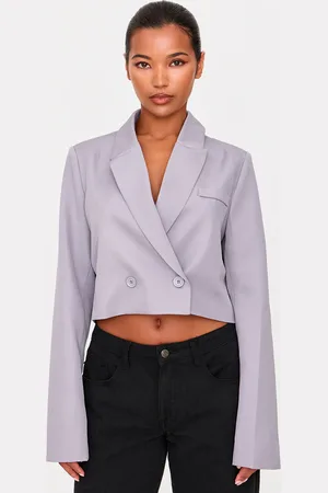 PRETTYLITTLETHING Woven Cropped Shoulder Padded Blazer