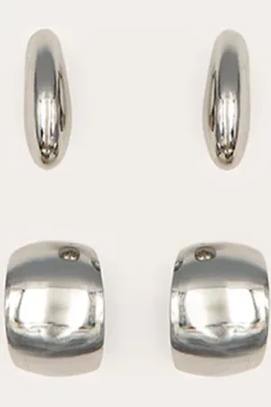 PRETTYLITTLETHING Silver Chunky Beveled Multipack Earrings