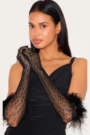 PRETTYLITTLETHING Leopard Fishnet Feather Gloves