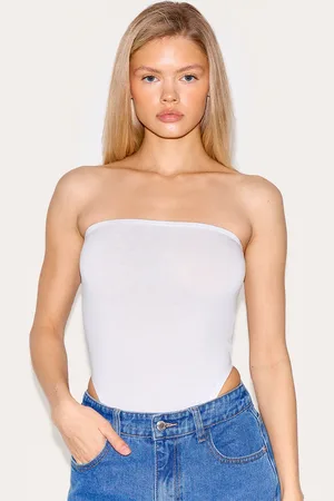 PRETTYLITTLETHING Basic Cotton Blend Bandeau Bodysuit