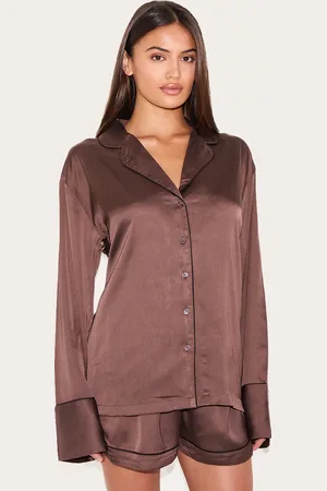 PRETTYLITTLETHING Satin Piping Long Sleeve Short Pj Set