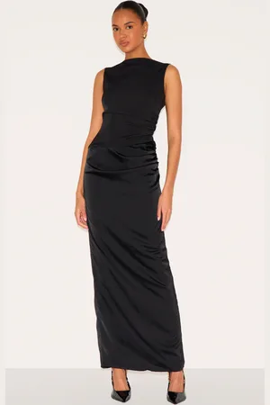 PRETTYLITTLETHING Woven High Neck Ruched Drape Midaxi Dress