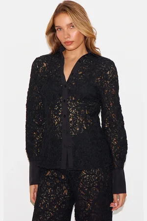 PRETTYLITTLETHING Premium Jaquard Lace Fitted Shirt