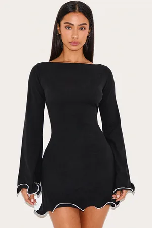 PRETTYLITTLETHING Petite Contrast Detail Ribbed Mini Dress
