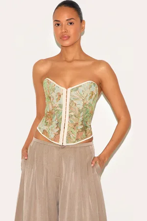PRETTYLITTLETHING Contrast Binding Jacquard Hook & Eye Corset
