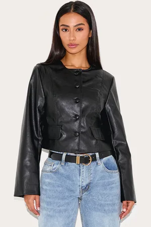 PRETTYLITTLETHING Petite Faux Leather Boxy Jacket
