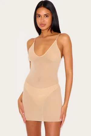 PRETTYLITTLETHING Nude Powermesh Shapewear Slip Dress And Thong