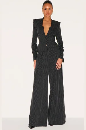 PRETTYLITTLETHING Pinstripe Shirt Detail Straight Leg Jumpsuit