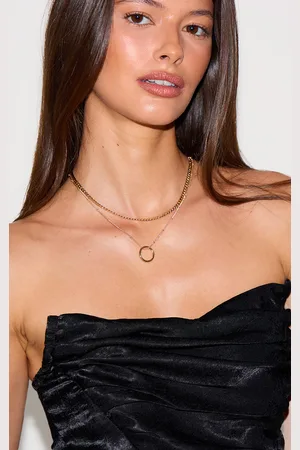 PRETTYLITTLETHING Gold Oval Layered Pendant Necklace