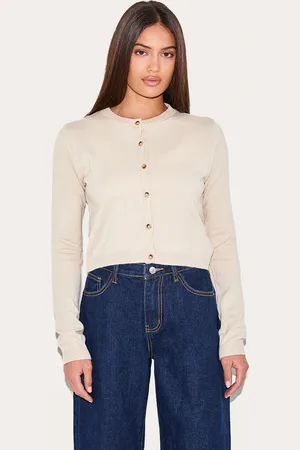 PRETTYLITTLETHING Stone Marl Basic Button Up Knit Cardigan