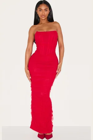 PRETTYLITTLETHING Shape Mesh Corset Bandeau Maxi Dress