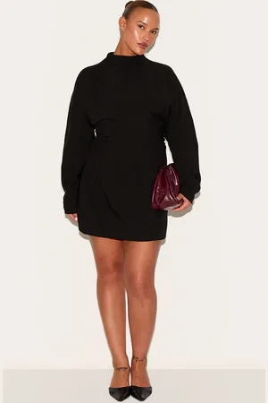 PRETTYLITTLETHING PLT Label Plus Batwing Sleeved Cinched Waist Bodycon Dress