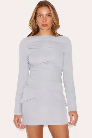 PRETTYLITTLETHING Tailored Woven Ruched Detail Long Sleeve Bodycon Dress