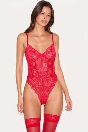 PRETTYLITTLETHING Floral Scalloped Edge Lace Cut Out Bodysuit