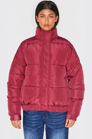 PRETTYLITTLETHING Burgundy Funnel Neck Padded Jacket