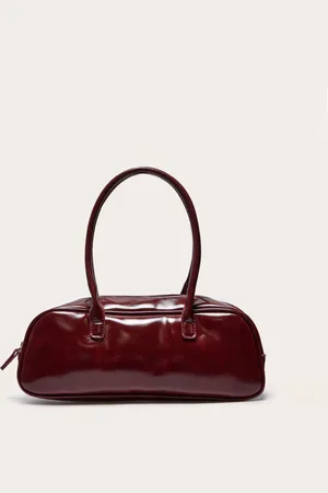 PRETTYLITTLETHING Burgundy Patent PU Baguette Shoulder Bag