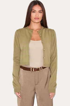 PRETTYLITTLETHING Olive Basic Button Up Knit Cardigan