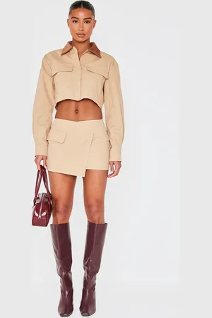 PRETTYLITTLETHING Beige Woven Cargo Wrap Mini Skirt