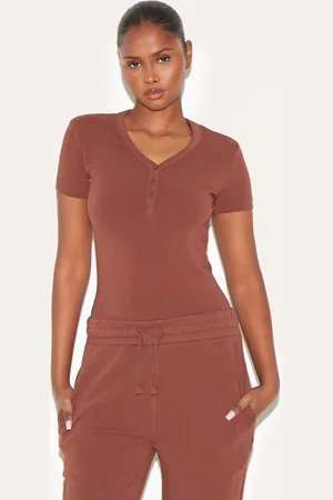 PRETTYLITTLETHING Premium Interlock Button Down Short Sleeve Bodysuit