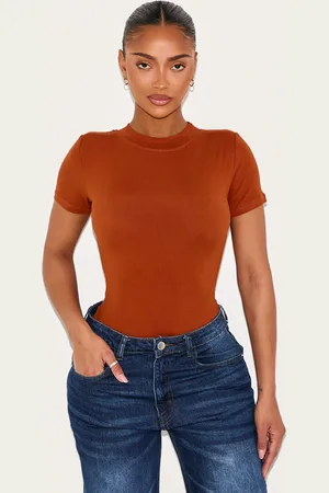 PRETTYLITTLETHING Shape Rust Sculpted Short Sleeve Bodysuit