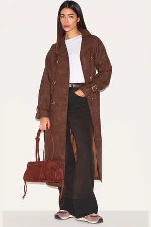 PRETTYLITTLETHING Textured Faux Leather Trench Coat