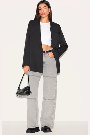 PRETTYLITTLETHING Vintage Grey Seam Detail Straight Leg Jeans