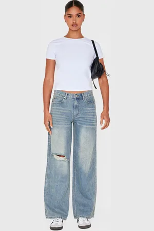 PRETTYLITTLETHING Vintage Ripped Knee Frayed Hem Boyfriend Jeans