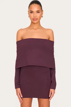 PRETTYLITTLETHING Plum Cotton Super Oversized Bardot Mini Dress
