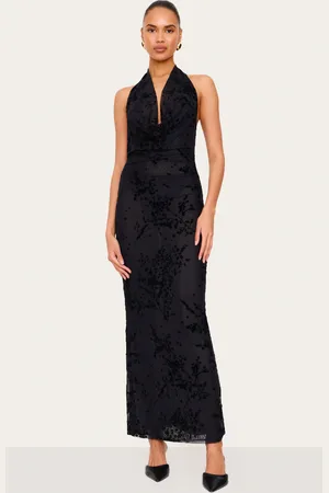 PRETTYLITTLETHING Black Devore Cowl Neck Maxi Dress