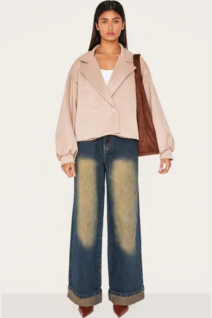 PRETTYLITTLETHING Stone Faux Suede Balloon Sleeve Trench Coat