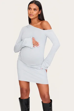 PRETTYLITTLETHING Maternity Asymmetric Ruched Long Sleeve Mini Dress