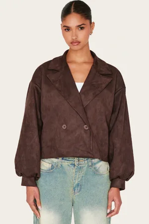 PRETTYLITTLETHING Faux Suede Balloon Sleeve Trench Coat