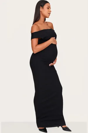 PRETTYLITTLETHING Maternity Bardot Ribbed Sleeveless Maxi Dress