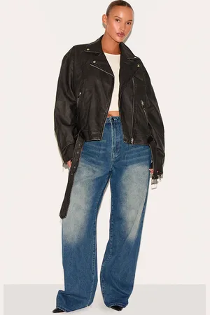 PRETTYLITTLETHING Plus Vintage Faux Leather Oversized Zip Up Biker Jacket
