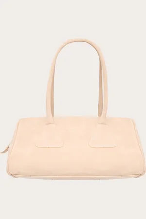 PRETTYLITTLETHING Cream Faux Suede Bowler Bag