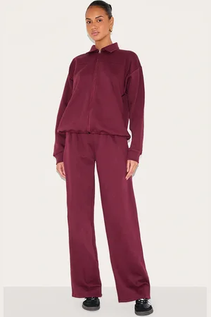 PRETTYLITTLETHING Burgundy Wide Leg Sweat Joggers