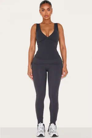 PRETTYLITTLETHING Shape Charcoal Sculpt Active Fold Over Waist Split Front Leggings