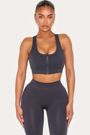 PRETTYLITTLETHING Shape Charcoal Sculpt Active Zip Front Cupped Sports Bra