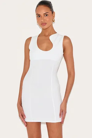 PRETTYLITTLETHING Cream Stretch Woven Mini Dress