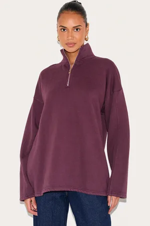 PRETTYLITTLETHING Plum Washed Quarter Zip Sweatshirt