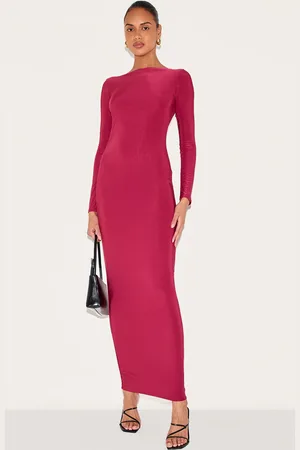 PRETTYLITTLETHING Wine Double Layer Slinky Maxi Dress