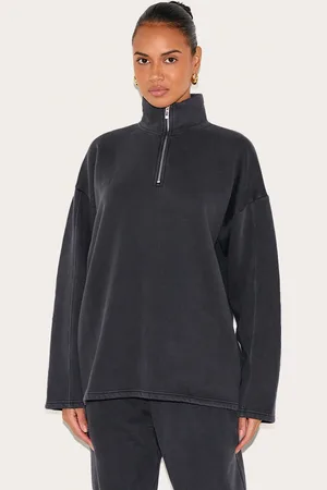 PRETTYLITTLETHING Charcoal Washed Quarter Zip Sweatshirt