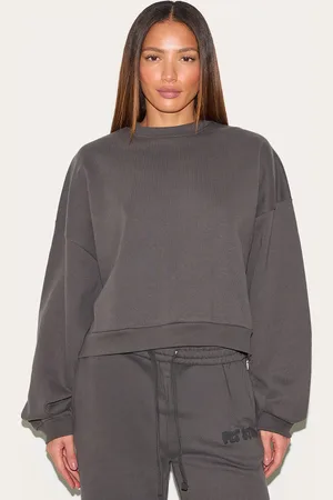 PRETTYLITTLETHING Tall Charcoal Premium Studio Print Boxy Sweatshirt