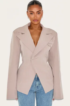 PRETTYLITTLETHING Shape Taupe Tailored Asymmetrical Cross Over Adjustable Waist Blazer
