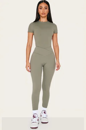 PRETTYLITTLETHING Petite Olive Sculpt Wrap Waist Gym Leggings