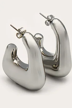 PRETTYLITTLETHING Silver Chunky Square Hoop Earring