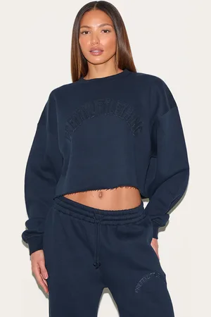 PRETTYLITTLETHING Tall Navy Distressed Detail Varsity Cropped Sweatshirt