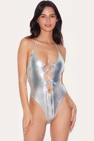 PRETTYLITTLETHING Silver Metallic Cut Out High Leg Swimsuit