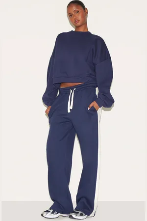 PRETTYLITTLETHING Navy Wide Leg Sweat Tape Detail Joggers