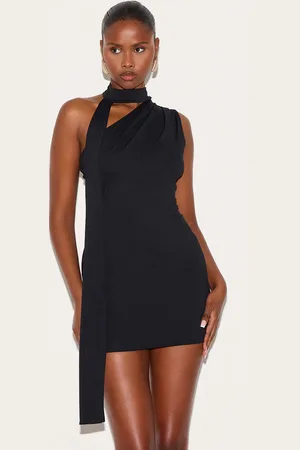 PRETTYLITTLETHING Soft Touch One Shoulder Wrap Detail Mini Dress